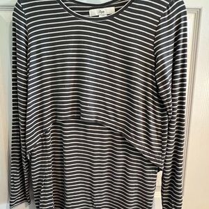 Gray and White Striped Women's Nursing Top